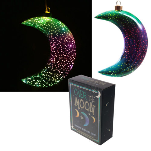 Green  and  Purple Hanging LED Moon - Small Metallic