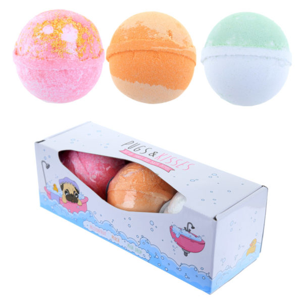 Handmade Bath Bomb Set of 3 - Fruity Scents in Pug Gift Box