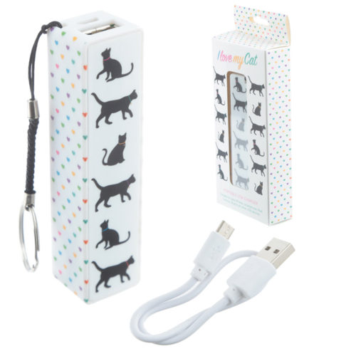 Handy Portable USB Power Bank - I Love My Cat Design