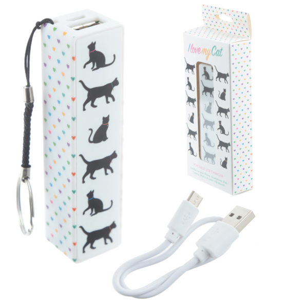 Handy Portable USB Power Bank - I Love My Cat Design