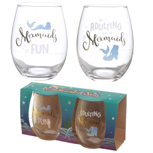 Mermaid Slogan Metallic Glass Tumbler Set of 2
