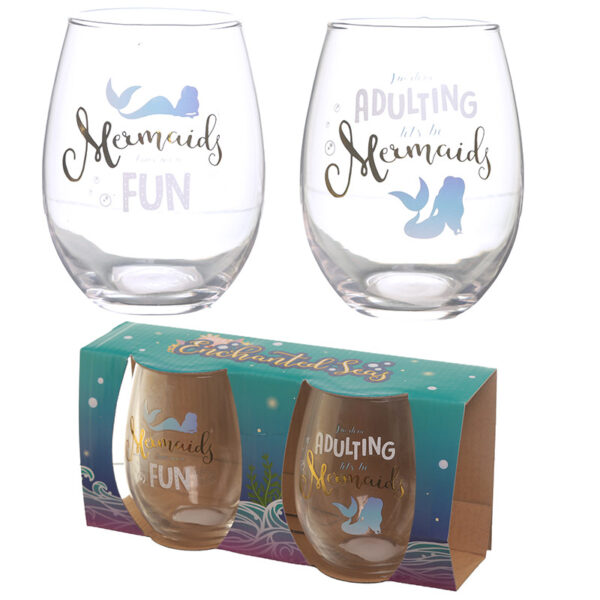 Mermaid Slogan Metallic Glass Tumbler Set of 2