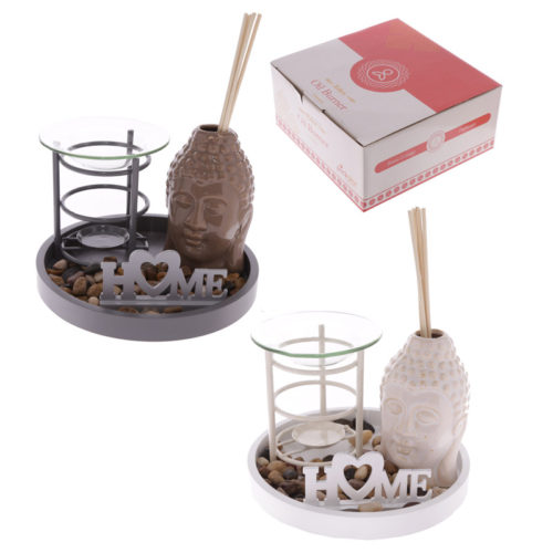 Metal and Glass Oil Burner and Buddha Diffuser Set