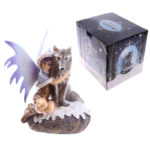 Mystic Realms Fairy Figurine with Wolf Companion