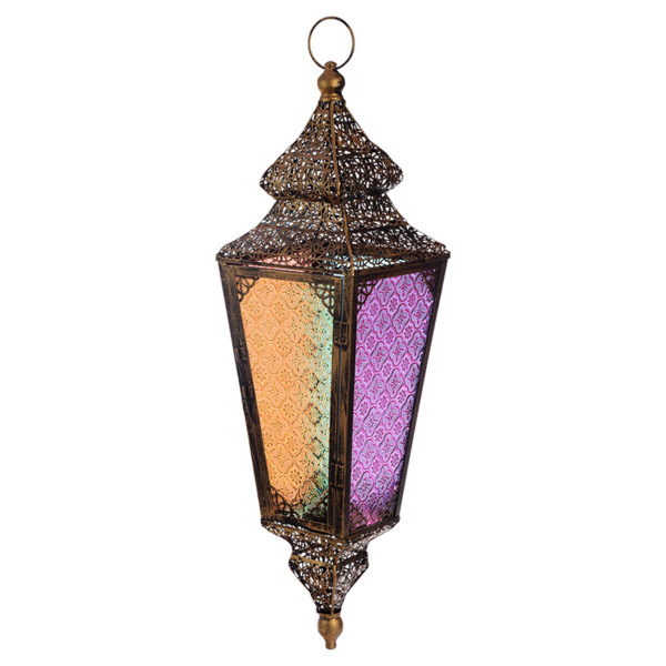 Pierced Fretwork Gold Glass Moroccan Style Hanging Lantern