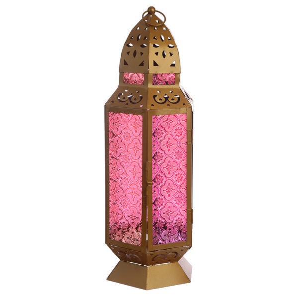 Tall Gold Glass Moroccan Style Standing Lantern
