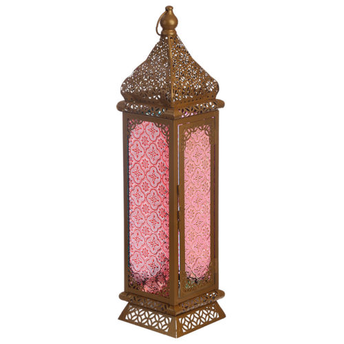 Tall Pointed Gold Glass Moroccan Style Standing Lantern