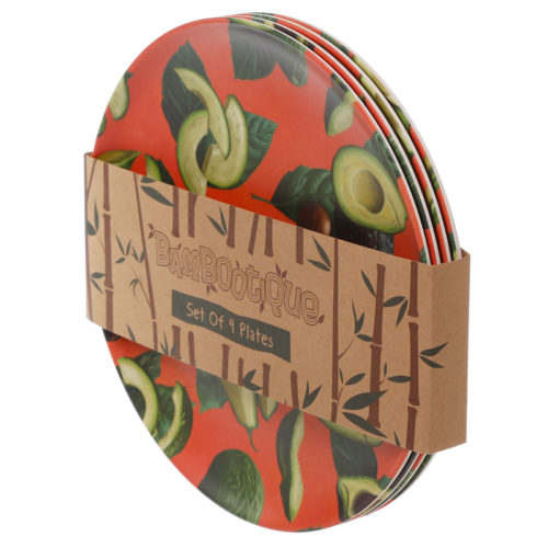 Avocado Design Eco Friendly Bamboo Set of 4 Plates