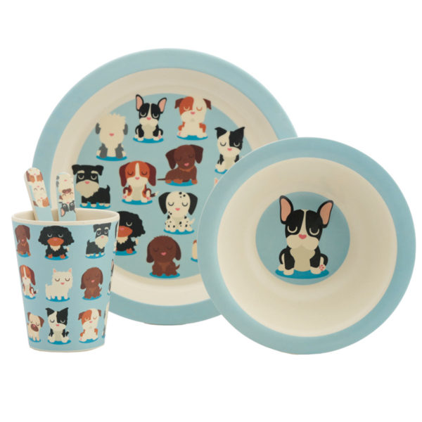 Bamboo Eco Friendly Dog Squad Design Kids Dinner Set