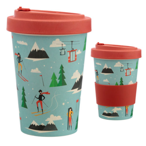Bamboo Eco Friendly Peak Season Ski Design Screw Top Travel Mug