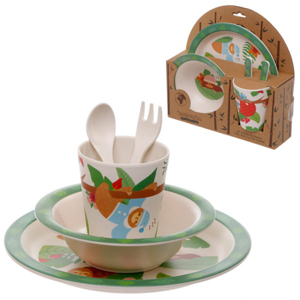Bamboo Eco Friendly Sloth Design Kids Dinner Set