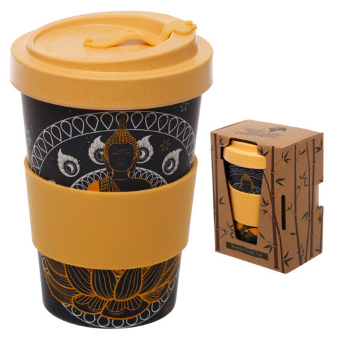 Bamboo Eco Friendly Thai Buddha Design Screw Top Travel Mug