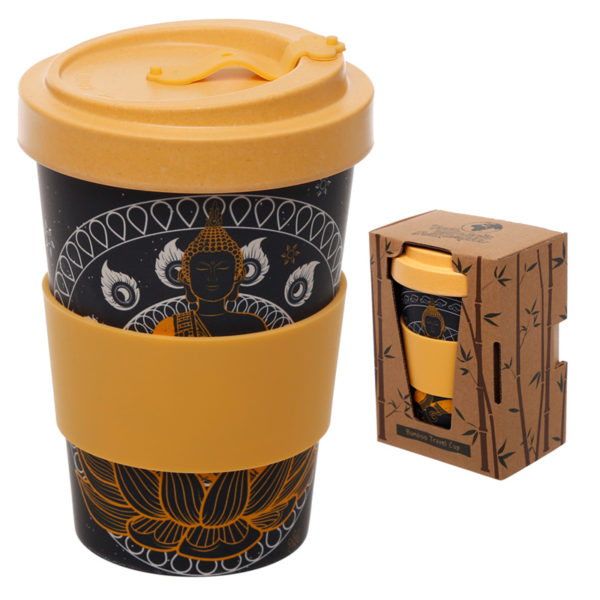 Bamboo Eco Friendly Thai Buddha Design Screw Top Travel Mug