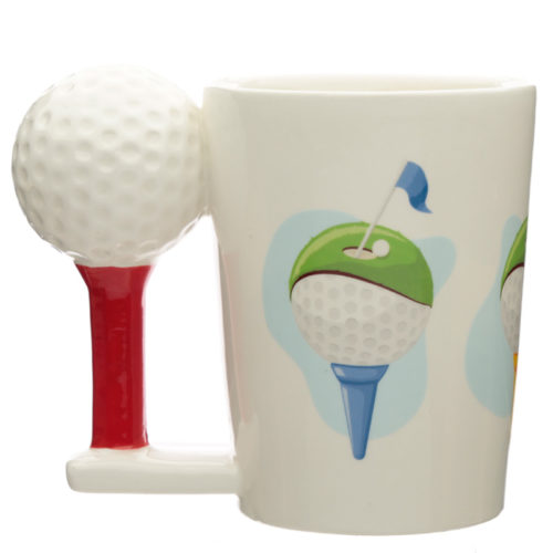 Ceramic Golf Ball and Tee Shaped Handle Mug