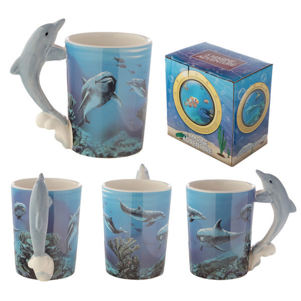 Ceramic Sealife Printed Mug with Dolphin Handle