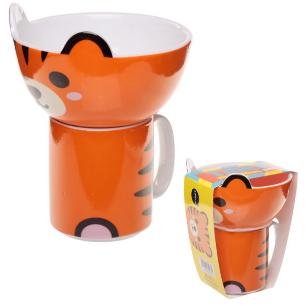 Children's New Bone China Mug and Bowl Set - Cute Tiger