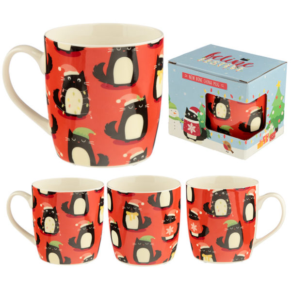 Christmas New Bone China Mug - Feline Festive Cat