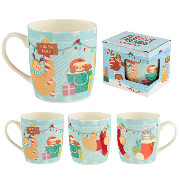 Christmas New Bone China Mug - Festive Friends Sloth