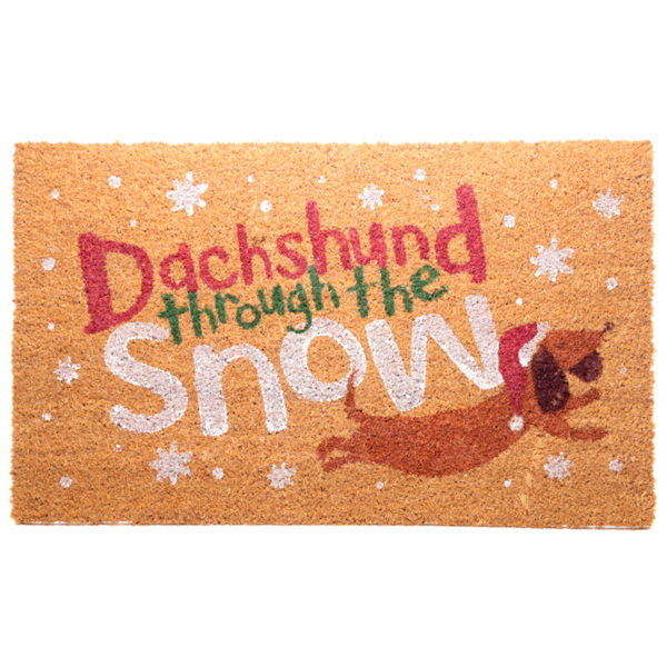 Coir Door Mat - Dachshund Through the Snow Christmas Design