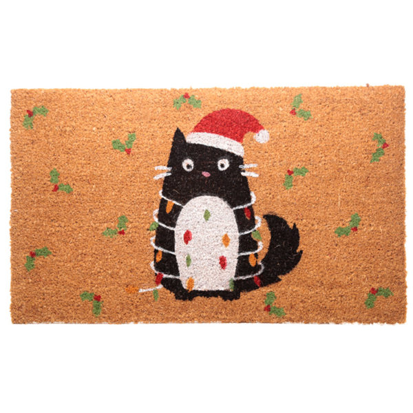 Coir Door Mat - Festive Feline Cat Design