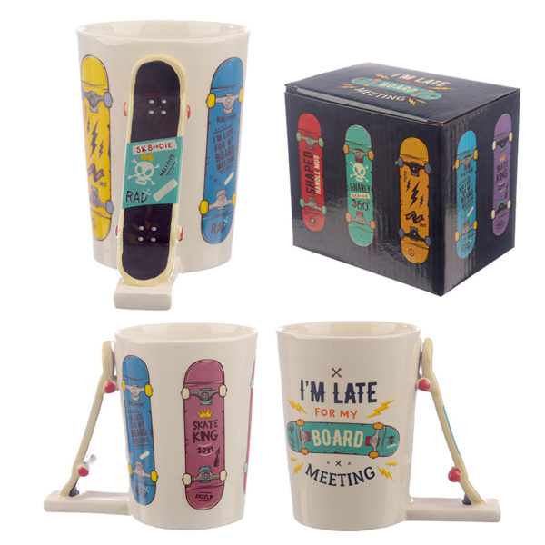 Collectable Skateboard Shaped Handle Ceramic Mug