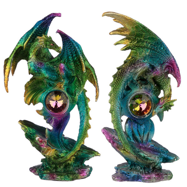 Crystal Geode Metallic Rainbow Dragon Figurine