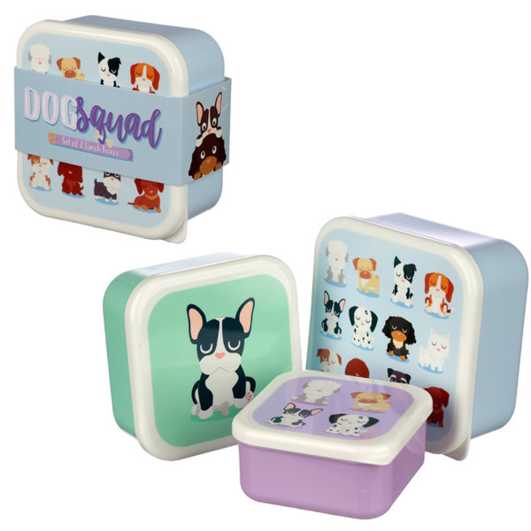 Cute Dog Squad Design Set of 3 Plastic Lunch Box
