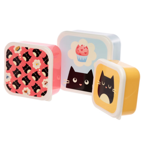 Cute Feline Fine Cat Set of 3 Plastic Lunch Boxes (M