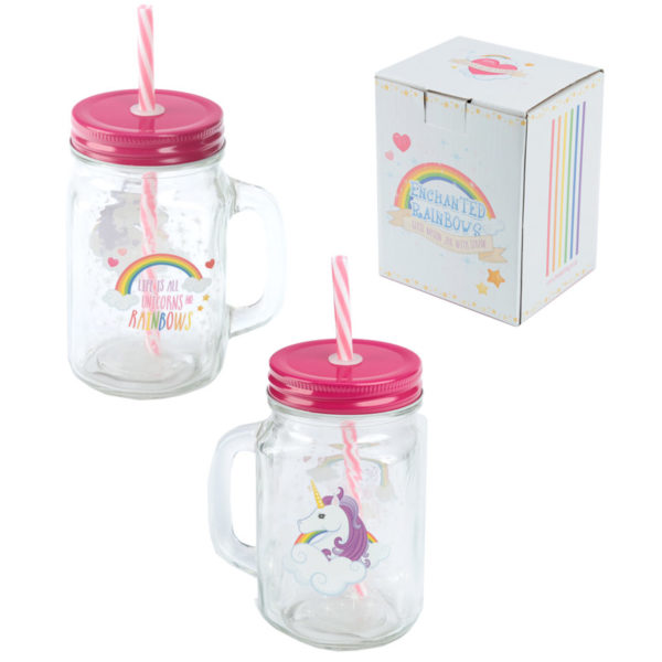 Cute Unicorn Drinking Jar with Straw