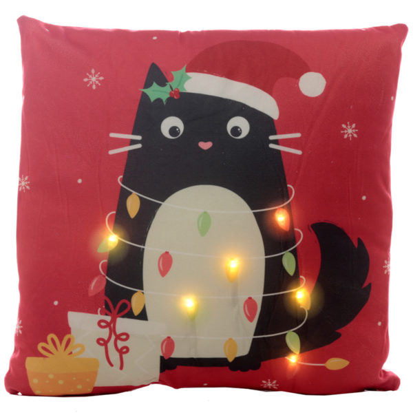 Decorative LED Cushion - Christmas Festive Feline Cat