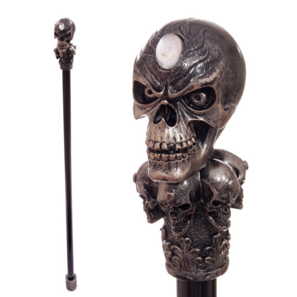 Decorative Walking Stick with Fantasy Bronze Multi Skull Top