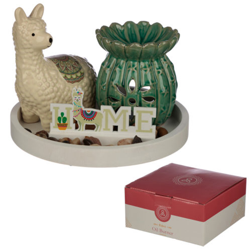 Eden Aroma Set - Cactus Oil Burner  and  Llama Ceramic Figurine