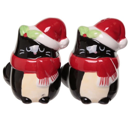 Feline Festive Ceramic Christmas Salt and Pepper Set