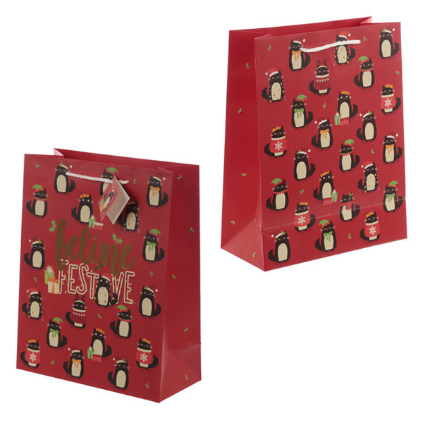 Feline Fine Christmas Cat Design Large Gift Bag