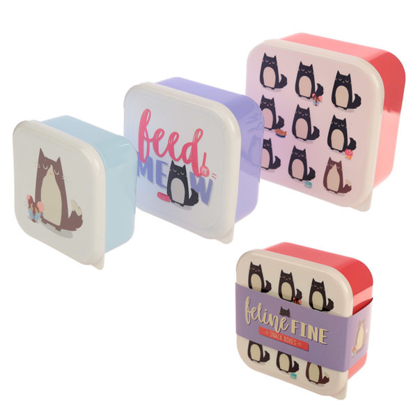 Fun Cat Design Set of 3 Plastic Lunch Boxes