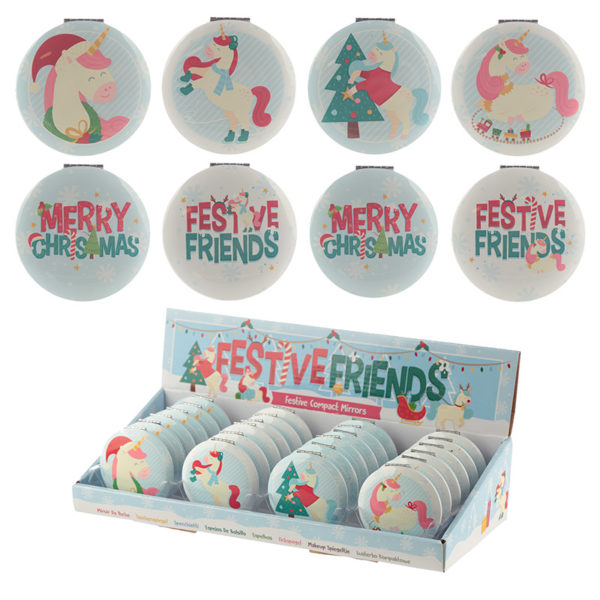 Fun Collectable Festive Unicorns Christmas Compact Mirror