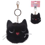 Fun Collectable Pom Pom Keyring - Black Cat