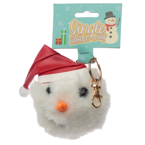 Fun Collectable Pom Pom Keyring - Christmas Snowman
