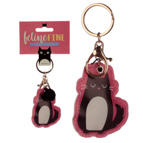 Fun Leatherette Feline Fine Cat Keyring