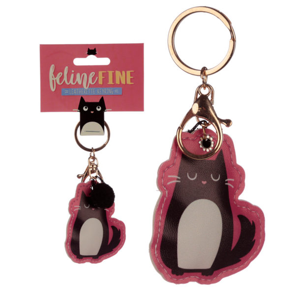 Fun Leatherette Feline Fine Cat Keyring