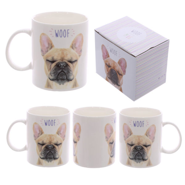 Fun New Bone China Mug - WOOF French Bulldog Design