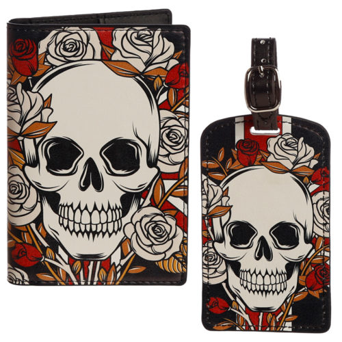 Fun Novelty Skulls  and  Roses Luggage Tag and Passport Cover Set