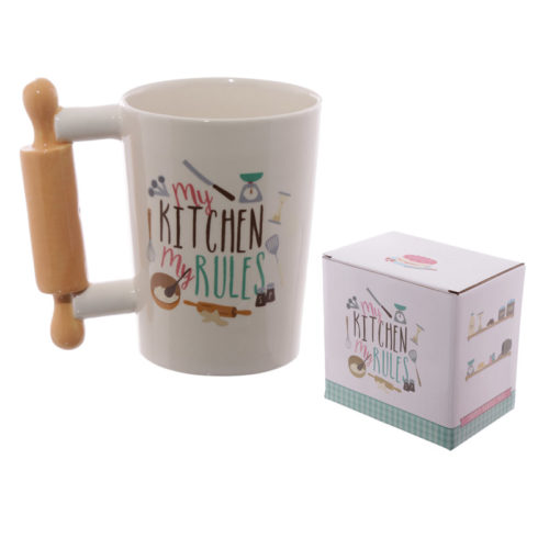 Fun Rolling Pin Shaped Handle Ceramic Mug