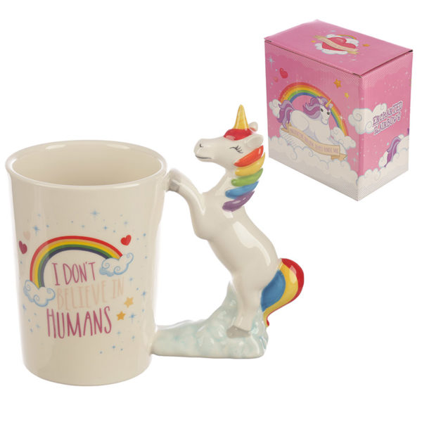 Fun Unicorn Slogan Shaped Handle Ceramic Mug
