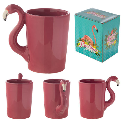 Funky Pink Flamingo Shaped Handle Ceramic Mug