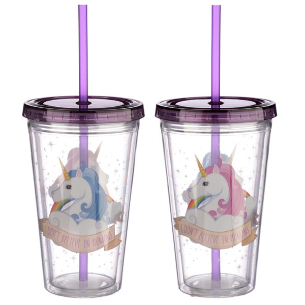 Funky Unicorn Double Walled Cup with Lid and Straw