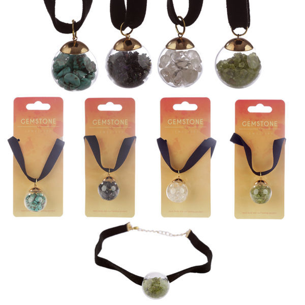 Gemstone  and  Mineral Chipped Orb Pendant Choker Necklace