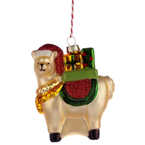 Glass Christmas Bauble - Llamapalooza with Gifts