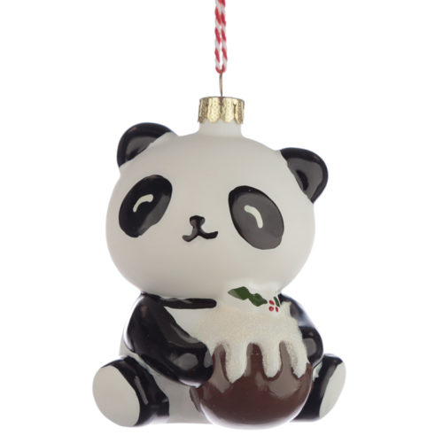 Glass Christmas Bauble - Pandarama Panda with Xmas Pud