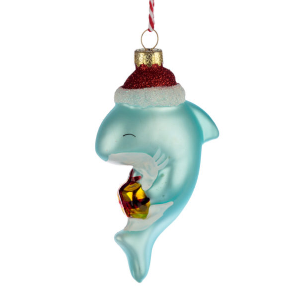 Glass Christmas Bauble - Shark in Santa Hat